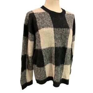 Large Lucky Brand Womens Wool Blend Sweater Buffalo Plaid Gray Black